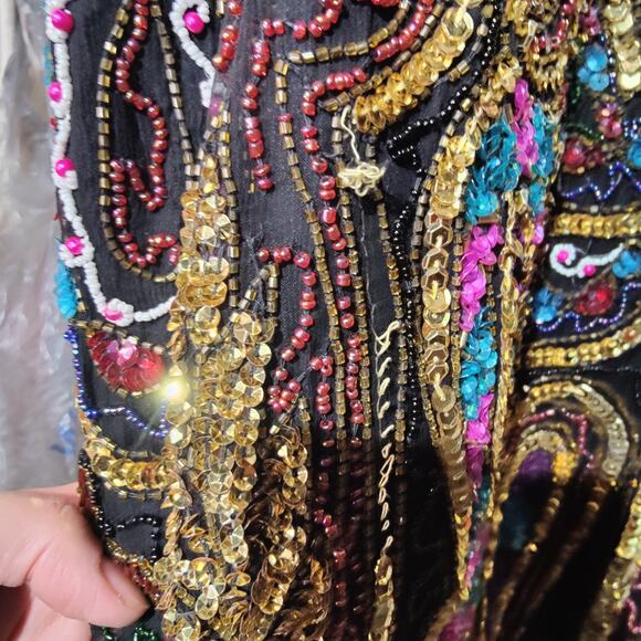 Vintage 80s 90s Laurence Kazar Plus Sz 4X Silk All Over Sequin Paisely Jacket - Picture 6 of 7